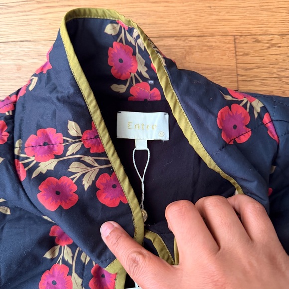 ANTHROPOLOGIE Quilted Floral Jacket in Black with Pink Flowers - Picture 3 of 5